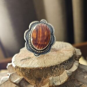 Navajo Made Sterling Silver Purple Spiny Women's Ring 6.5